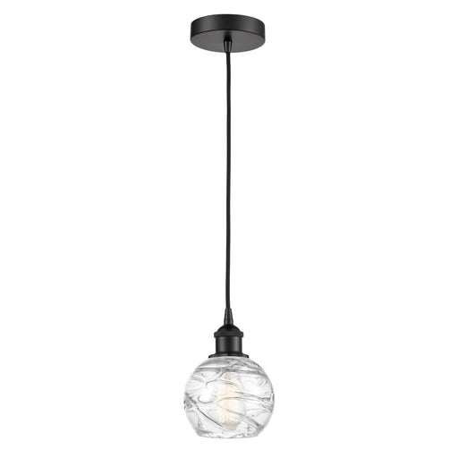 Innovations Athens Deco Swirl 6in 1-Light Mini Pendant | Industrial Matte Black Steel and Clear Deco Swirl Glass | Kitchen | Model 616-1P-BK-G1213-6CL