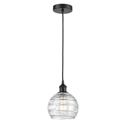 Innovations Athens Deco Swirl 8in 1-Light Mini Pendant | Industrial Matte Black Steel and Clear Glass | Kitchen Island & | Model 616-1P-BK-G1213-8CL