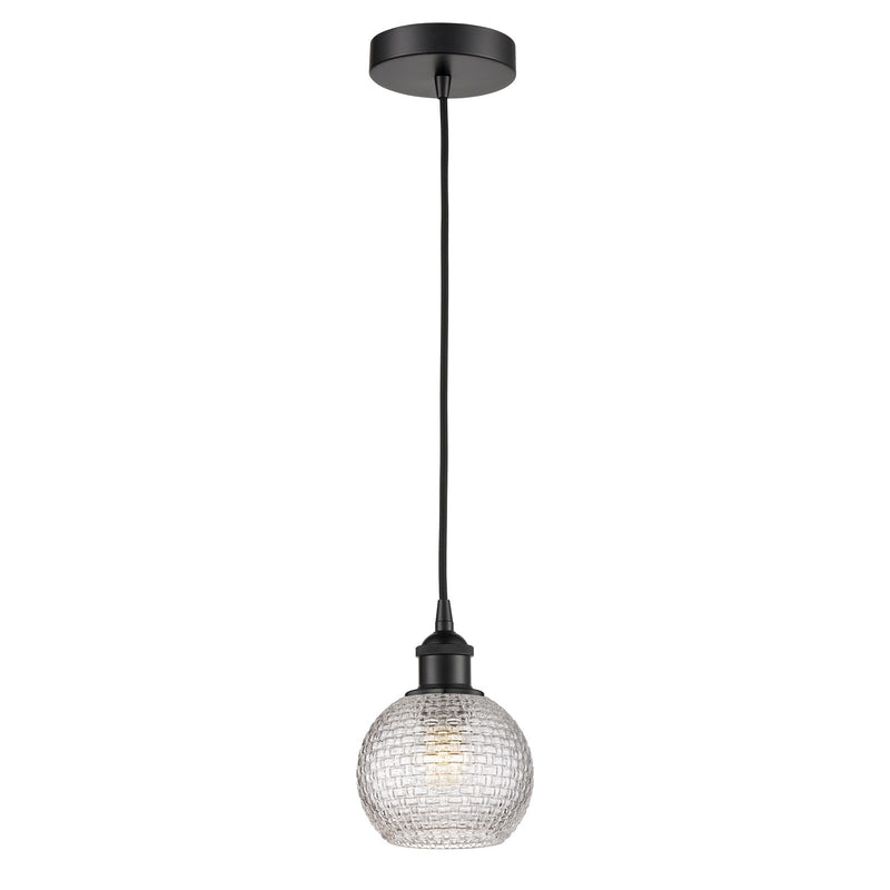 Innovations Athens 6in 1-Light Mini Pendant | Modern Farmhouse Matte Black Steel and Clear Basket Weave Glass | Kitchen Island | Model 616-1P-BK-G122C-6CL