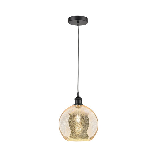 Innovations Athens 10in 1-Light Mini Pendant | Industrial Matte Black Steel and Mercury Glass | Kitchen Island & Dining Room | Model 616-1P-BK-G128-10
