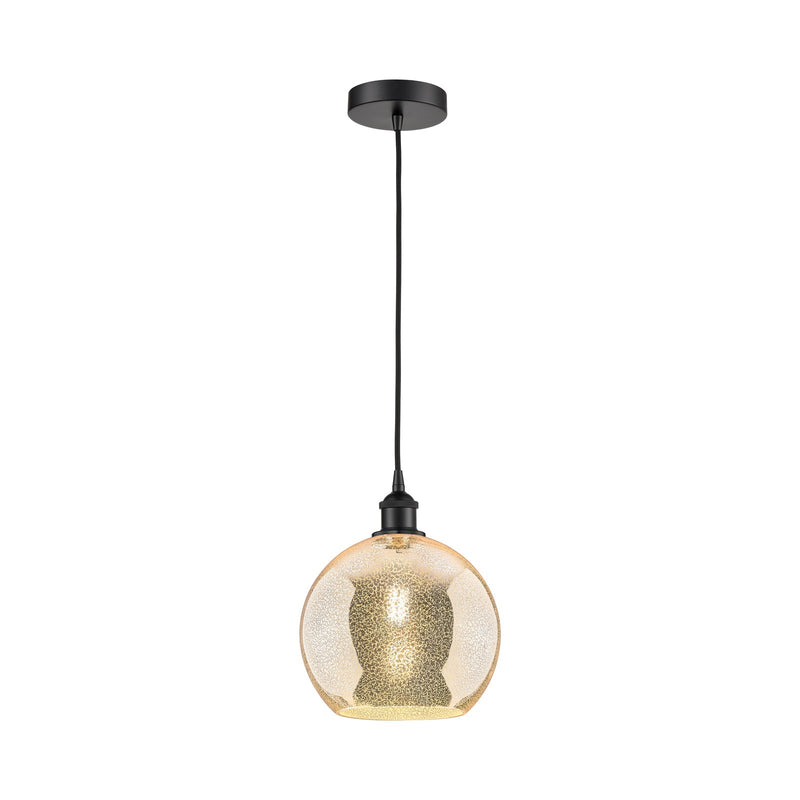 Innovations Athens 10in 1-Light Mini Pendant | Industrial Matte Black Steel and Mercury Glass | Kitchen Island & Dining Room | Model 616-1P-BK-G128-10