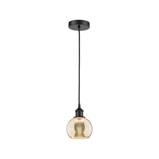 Innovations Athens 6in 1-Light Mini Pendant | Industrial Matte Black Steel and Mercury Glass | Kitchen Island & Dining Room | Model 616-1P-BK-G128-6