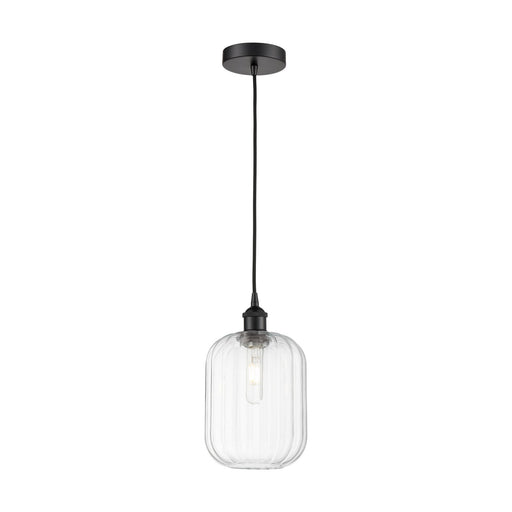 Innovations Preston Cylinder 7in 1-Light Mini Pendant | Industrial Matte Black Steel and Clear Glass | Kitchen Island & Dining | Model 616-1P-BK-G460-7CL