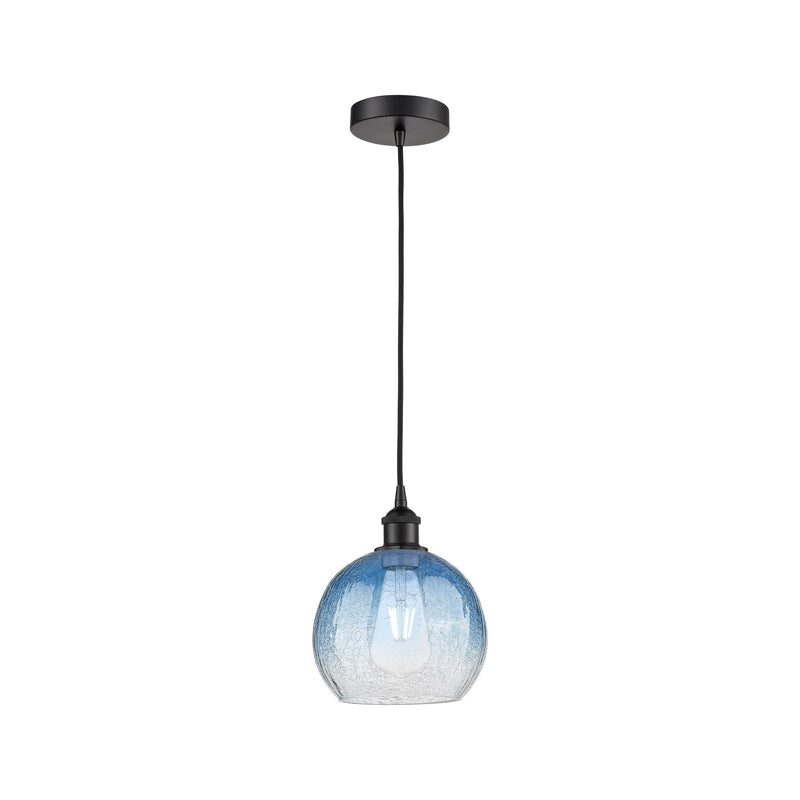 Innovations Brookhaven Globe 8in 1-Light Mini Pendant | Industrial Matte Black Steel and Sapphire Blue Glass | Kitchen Island | Model 616-1P-BK-G483-8SB