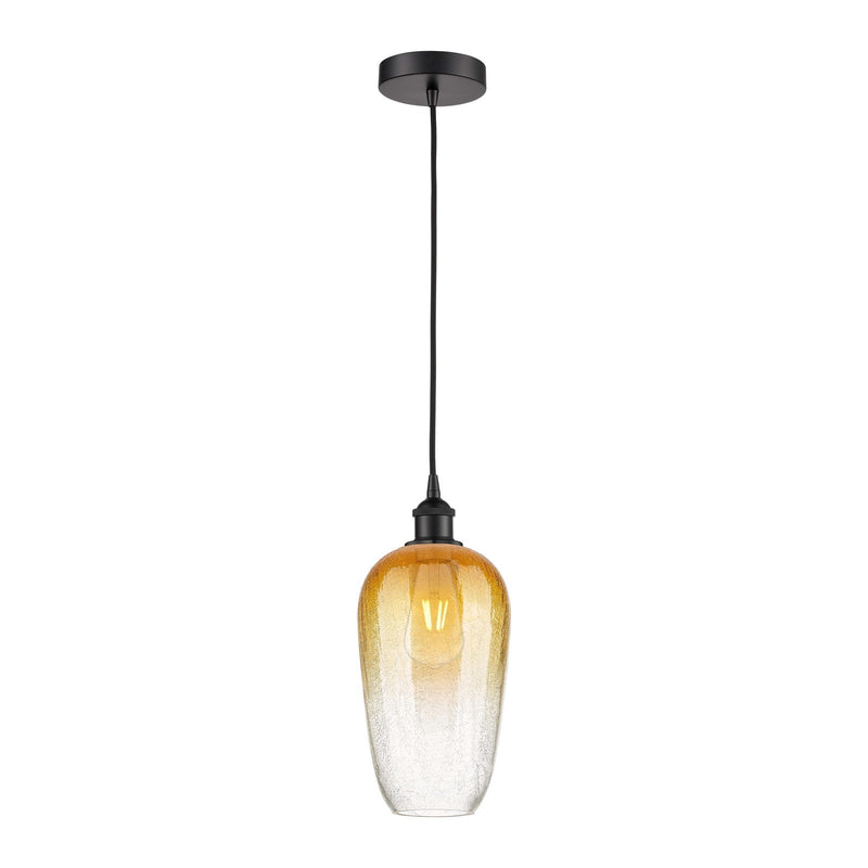 Innovations Brookhaven Flute 7in 1-Light Mini Pendant | Industrial Matte Black Steel and Amber Glass | Kitchen Island & Dining | Model 616-1P-BK-G484-7AM
