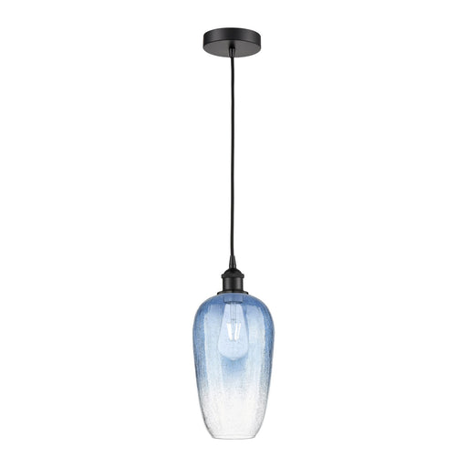 Innovations Brookhaven Flute 7in 1-Light Mini Pendant | Industrial Matte Black Steel and Sapphire Blue Glass | Kitchen Island | Model 616-1P-BK-G484-7SB