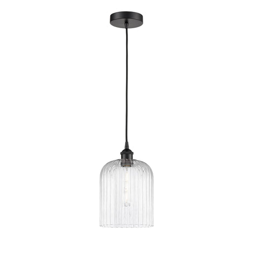 Innovations Bridal Veil 5in 1-Light Mini Pendant | Industrial Matte Black Steel and Clear Ribbed Glass | Kitchen Island & | Model 616-1P-BK-G559-8CL