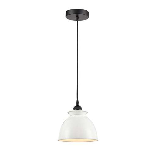 Innovations Adirondack 8.25in 1-Light Mini Pendant | Industrial Matte Black Steel and Glossy White Metal | Kitchen Island & Dining | Model 616-1P-BK-M14-W