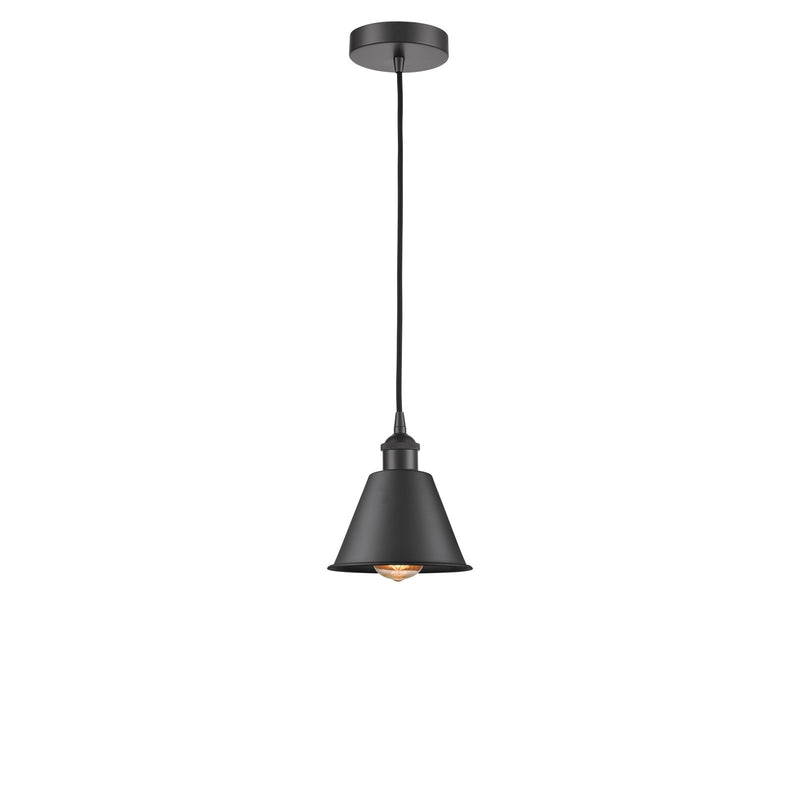 Innovations Lighting Smithfield 1-Light Mini Pendant | Industrial Farmhouse Matte Black Steel and Metal Shade | Kitchen Island & | Model 616-1P-BK-M8-LED