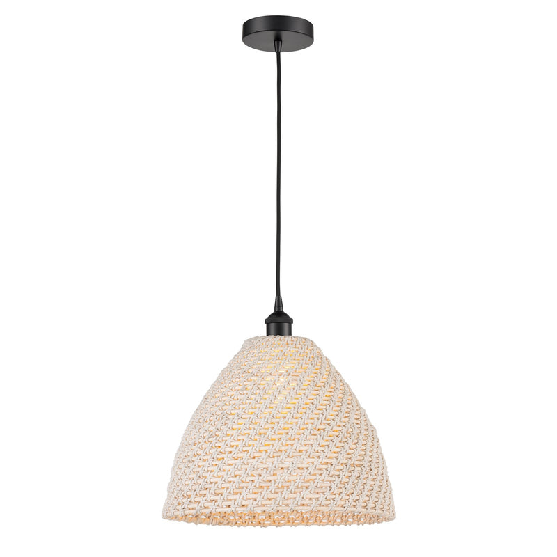 Innovations Bristol Natural 16in 1-Light Mini Pendant | Farmhouse Matte Black Steel and Natural Fiber Dome Shade | Kitchen | Model 616-1P-BK-NBD-16-NAT