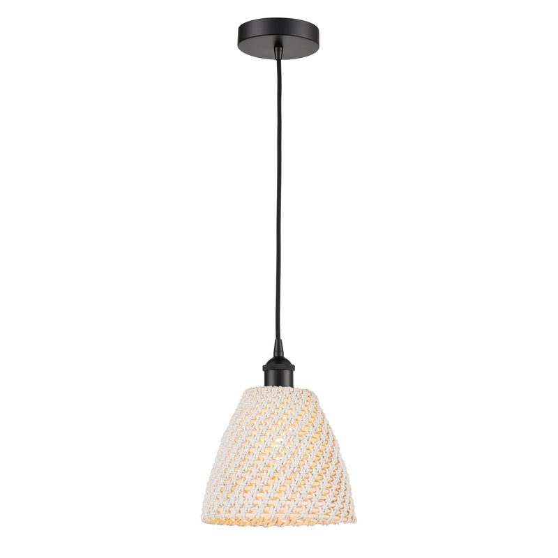 Innovations Bristol Natural 9in 1-Light Mini Pendant | Farmhouse Matte Black Steel and Natural Fiber Dome Shade | Kitchen | Model 616-1P-BK-NBD-9-NAT