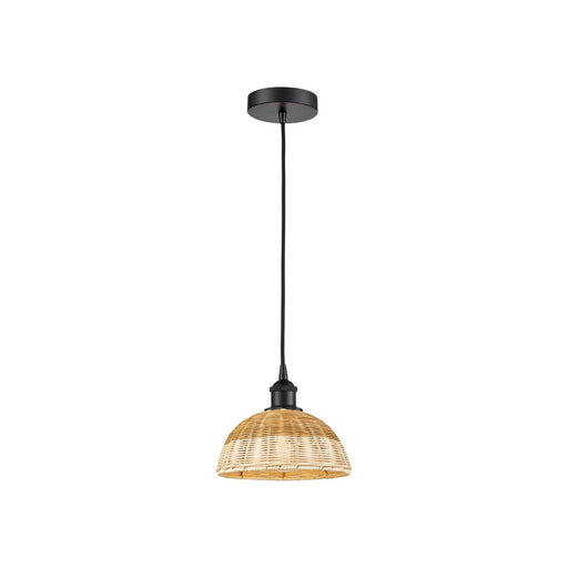 Innovations Natural Ballston Dome 9in 1-Light Mini Pendant | Farmhouse Matte Black Steel and Natural Fiber Dome Shade | Model 616-1P-BK-NBD2-9-NAT