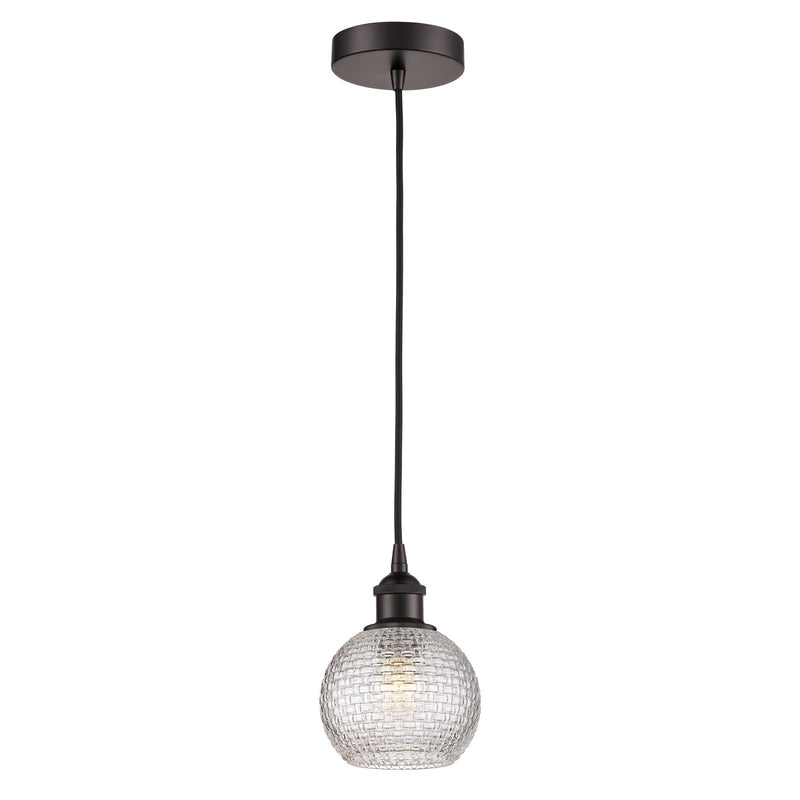 Innovations Athens 6in 1-Light Mini Pendant | Industrial Oil Rubbed Bronze Steel and Clear Basket Weave Glass | Kitchen Island | Model 616-1P-OB-G122C-6CL