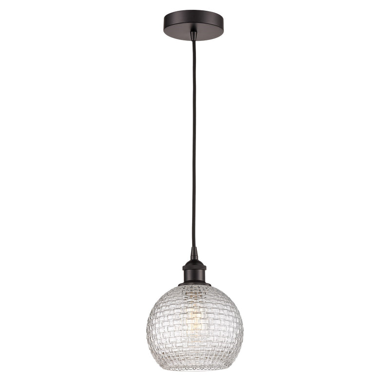 Innovations Athens 8in 1-Light Mini Pendant | Modern Farmhouse Oil Rubbed Bronze Steel and Clear Basket Weave Glass | Kitchen | Model 616-1P-OB-G122C-8CL
