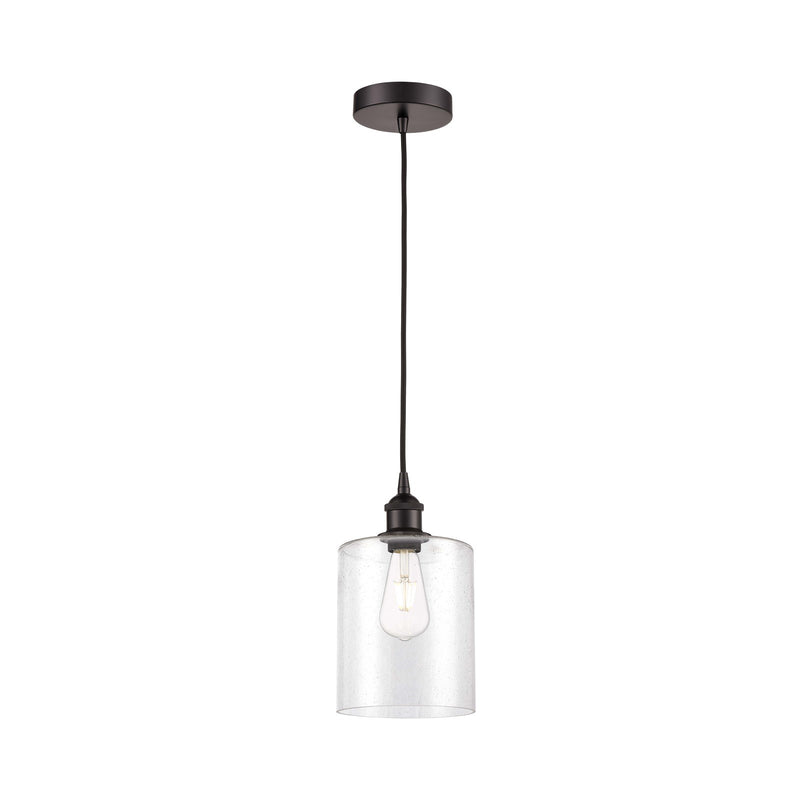 Innovations Paladin 7in 1-Light Mini Pendant | Farmhouse Oil Rubbed Bronze Steel and Seedy Glass Cylinder | Kitchen Island & | Model 616-1P-OB-G4424-7