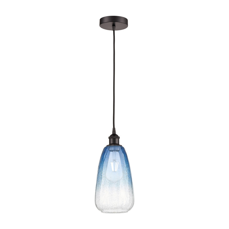 Innovations Brookhaven Almond 6in 1-Light Mini Pendant | Industrial Oil Rubbed Bronze Steel and Sapphire Blue Glass | Kitchen | Model 616-1P-OB-G480-6SB