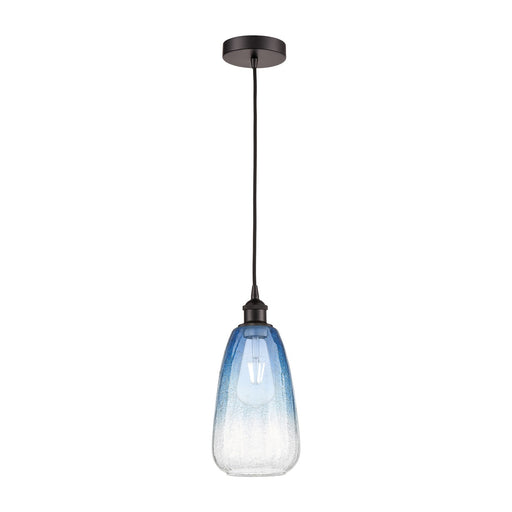 Innovations Brookhaven Almond 6in 1-Light Mini Pendant | Industrial Oil Rubbed Bronze Steel and Sapphire Blue Glass | Kitchen | Model 616-1P-OB-G480-6SB