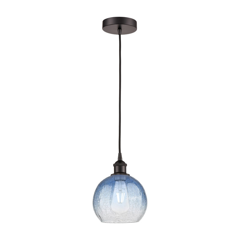 Innovations Brookhaven Globe 8in 1-Light Mini Pendant | Industrial Oil Rubbed Bronze Steel and Sapphire Blue Glass | Kitchen | Model 616-1P-OB-G483-8SB