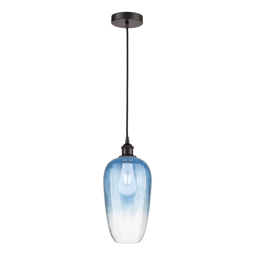 Innovations Brookhaven Flute 7in 1-Light Mini Pendant | Industrial Oil Rubbed Bronze Steel and Sapphire Blue Glass | Kitchen | Model 616-1P-OB-G484-7SB