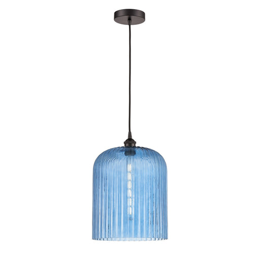 Innovations Bridal Veil 5in 1-Light Mini Pendant | Art Nouveau Oil Rubbed Bronze and Princess Blue Ribbed Glass | Kitchen | Model 616-1P-OB-G559-12BL
