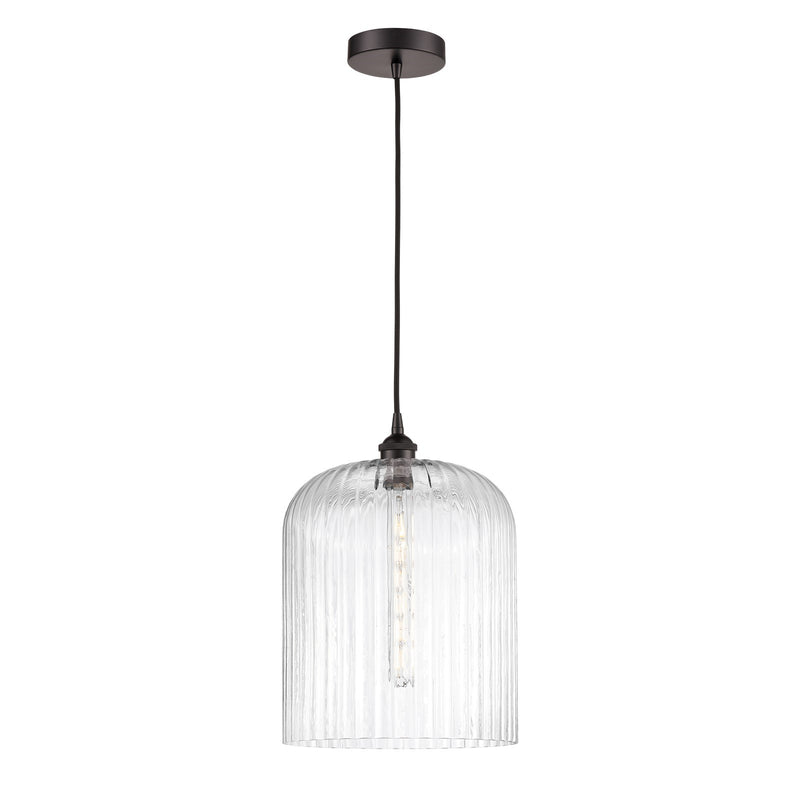 Innovations Bridal Veil 5in 1-Light Mini Pendant | Industrial Oil Rubbed Bronze Steel and Clear Ribbed Glass | Kitchen Island | Model 616-1P-OB-G559-12CL