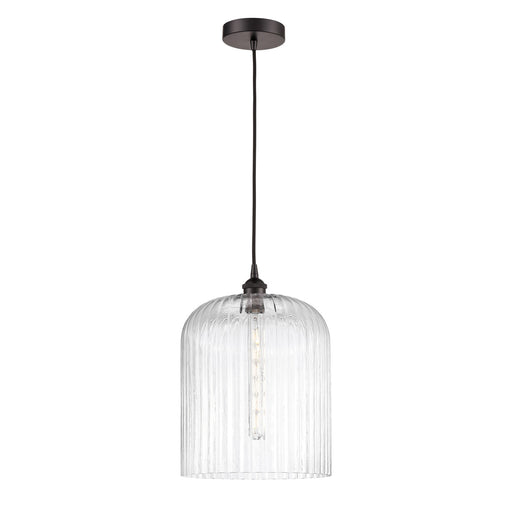 Innovations Bridal Veil 5in 1-Light Mini Pendant | Industrial Oil Rubbed Bronze Steel and Clear Ribbed Glass | Kitchen Island | Model 616-1P-OB-G559-12CL