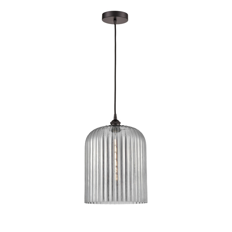 Innovations Bridal Veil 5in 1-Light Mini Pendant | Industrial Oil Rubbed Bronze Steel and Light Smoke Ribbed Glass | Kitchen | Model 616-1P-OB-G559-12SM