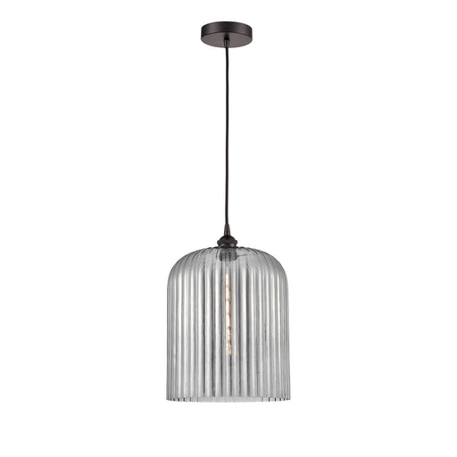 Innovations Bridal Veil 5in 1-Light Mini Pendant | Industrial Oil Rubbed Bronze Steel and Light Smoke Ribbed Glass | Kitchen | Model 616-1P-OB-G559-12SM