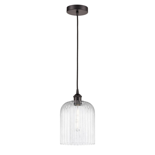 Innovations Bridal Veil 5in 1-Light Mini Pendant | Industrial Oil Rubbed Bronze Steel and Clear Ribbed Glass | Kitchen Island & | Model 616-1P-OB-G559-8CL