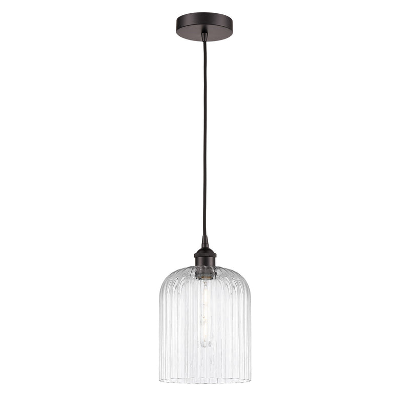 Innovations Bridal Veil 5in 1-Light Mini Pendant | Industrial Oil Rubbed Bronze Steel and Clear Ribbed Glass | Kitchen Island & | Model 616-1P-OB-G559-8CL