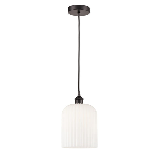Innovations Bridal Veil 5in 1-Light Mini Pendant | Industrial Oil Rubbed Bronze Steel and Gloss White Ribbed Glass | Kitchen | Model 616-1P-OB-G559-8GWH