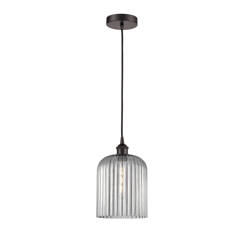 Innovations Bridal Veil 5in 1-Light Mini Pendant | Art Nouveau Oil Rubbed Bronze and Light Smoke Ribbed Glass | Kitchen Island | Model 616-1P-OB-G559-8SM