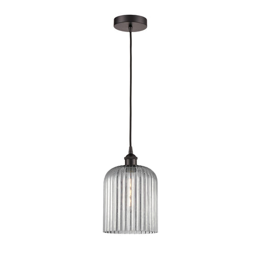 Innovations Bridal Veil 5in 1-Light Mini Pendant | Art Nouveau Oil Rubbed Bronze and Light Smoke Ribbed Glass | Kitchen Island | Model 616-1P-OB-G559-8SM
