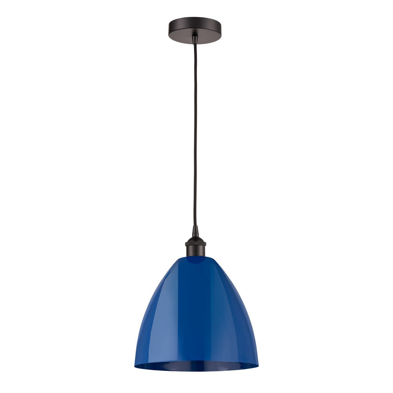 Innovations Plymouth 12in 1-Light Mini Pendant | Industrial Oil Rubbed Bronze Steel and Matte Blue Metal Shade | Kitchen | Model 616-1P-OB-MBD-12-BL-LED
