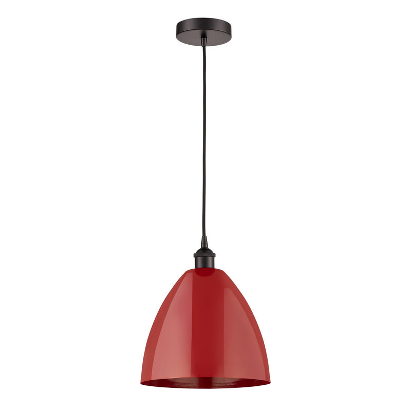 Innovations Plymouth 12in 1-Light Mini Pendant | Industrial Oil Rubbed Bronze Steel and Matte Red Metal | Kitchen Island & | Model 616-1P-OB-MBD-12-RD-LED