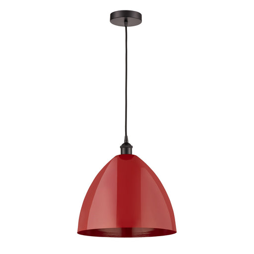 Innovations Plymouth 16in 1-Light Mini Pendant | Industrial Oil Rubbed Bronze Steel and Matte Red Metal Shade | Kitchen | Model 616-1P-OB-MBD-16-RD-LED