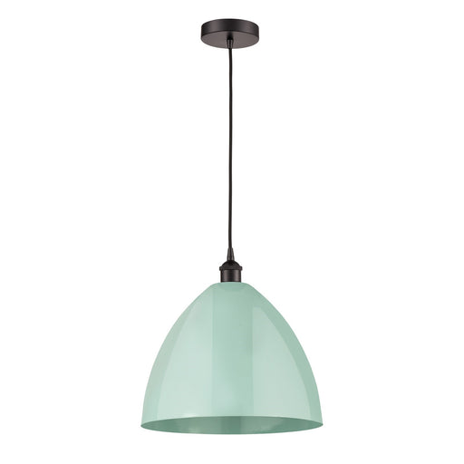 Innovations Plymouth 16in 1-Light Mini Pendant | Industrial Oil Rubbed Bronze Steel and Matte Seafoam Metal Shade | Model 616-1P-OB-MBD-16-SF-LED