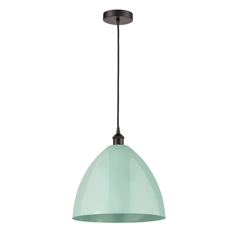 Innovations Plymouth 16in 1-Light Mini Pendant | Industrial Oil Rubbed Bronze Steel and Matte Seafoam Metal Shade | Model 616-1P-OB-MBD-16-SF-LED