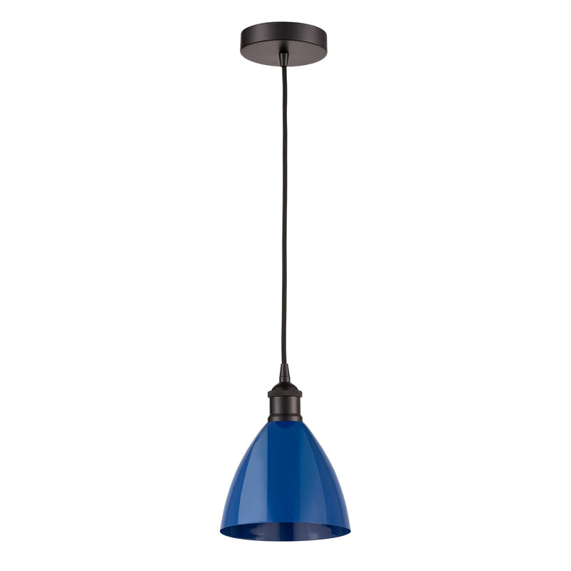 Innovations Plymouth 8in 1-Light Mini Pendant | Industrial Oil Rubbed Bronze and Matte Blue Metal | Kitchen Island & | Model 616-1P-OB-MBD-75-BL-LED