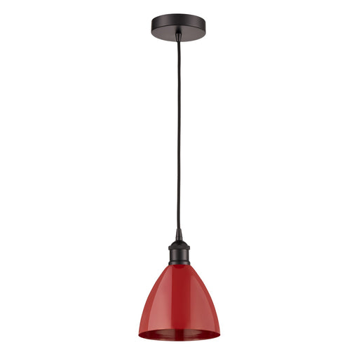Innovations Plymouth 7.5in 1-Light Mini Pendant | Industrial Farmhouse Oil Rubbed Bronze and Matte Red Metal Shade | Model 616-1P-OB-MBD-75-RD-LED