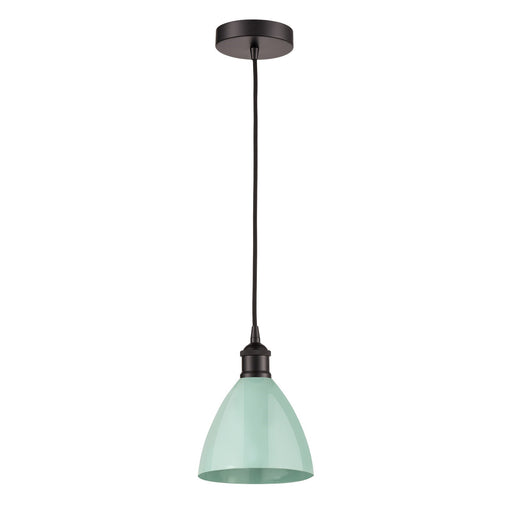 Innovations Plymouth 7.5in 1-Light Mini Pendant | Industrial Farmhouse Oil Rubbed Bronze Steel and Matte Seafoam Metal | Model 616-1P-OB-MBD-75-SF-LED