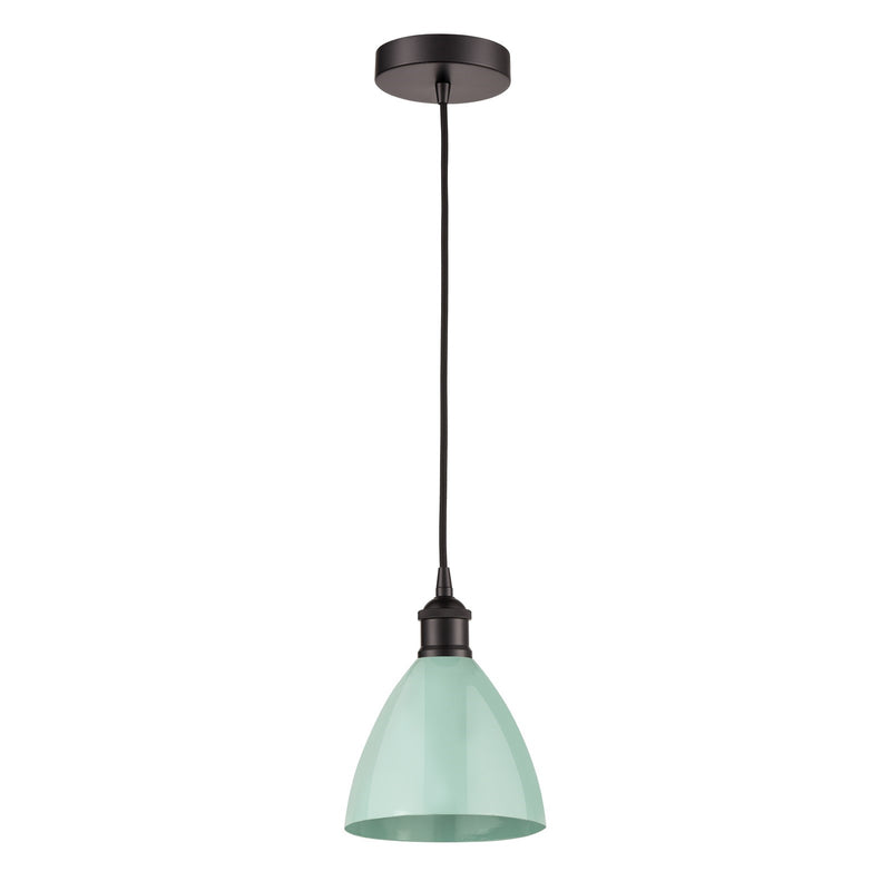Innovations Plymouth 7.5in 1-Light Mini Pendant | Industrial Farmhouse Oil Rubbed Bronze Steel and Matte Seafoam Metal | Model 616-1P-OB-MBD-75-SF-LED