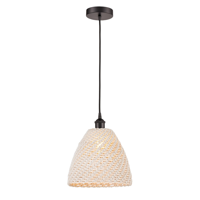 Innovations Bristol Natural 12in 1-Light Mini Pendant | Farmhouse Oil Rubbed Bronze Steel and Natural Fiber Dome Shade | Model 616-1P-OB-NBD-12-NAT
