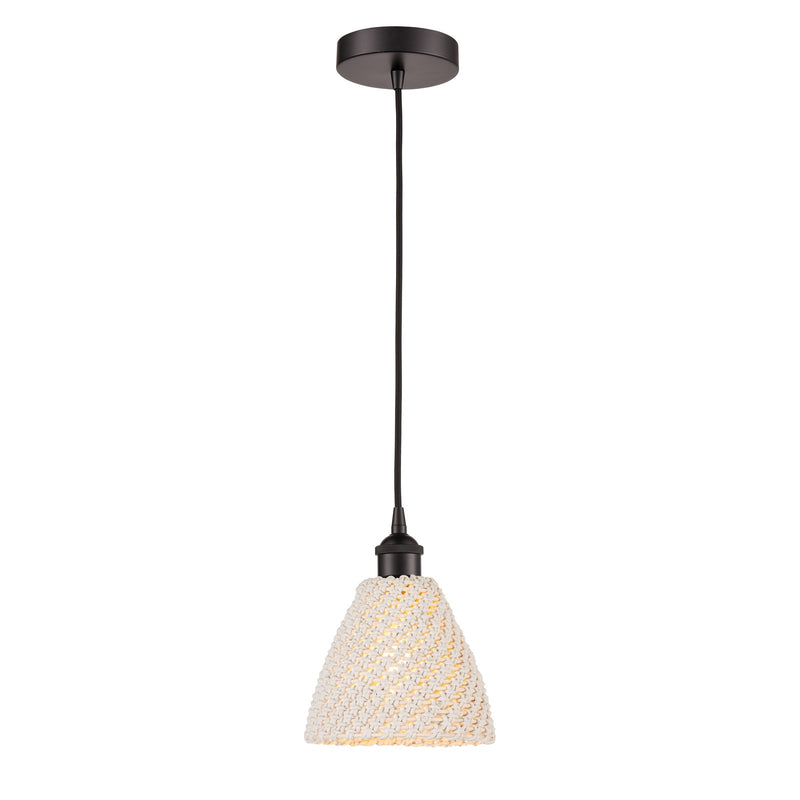 Innovations Bristol Natural 7.5in 1-Light Mini Pendant | Farmhouse Oil Rubbed Bronze Steel and Natural Fiber Dome Shade | Model 616-1P-OB-NBD-75-NAT