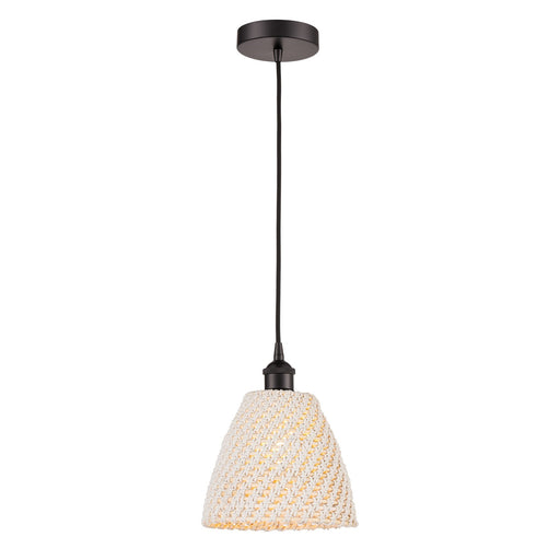 Innovations Bristol Natural 9in 1-Light Mini Pendant | Farmhouse Oil Rubbed Bronze Steel and Natural Fiber Dome Shade | Model 616-1P-OB-NBD-9-NAT