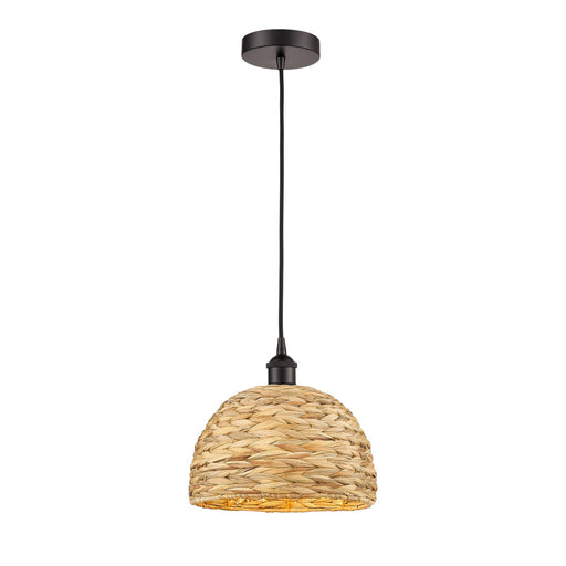 Innovations Woven Rattan 12in 1-Light Mini Pendant | Industrial Oil Rubbed Bronze Steel and Natural Fiber Shade | Kitchen | Model 616-1P-OB-RBD-12-NAT
