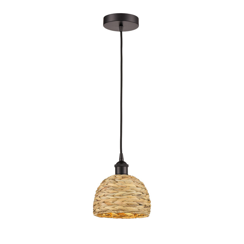 Innovations Woven Rattan 8in 1-Light Mini Pendant | Rustic Oil Rubbed Bronze Steel and Natural Woven Rattan Shade | Kitchen | Model 616-1P-OB-RBD-8-NAT