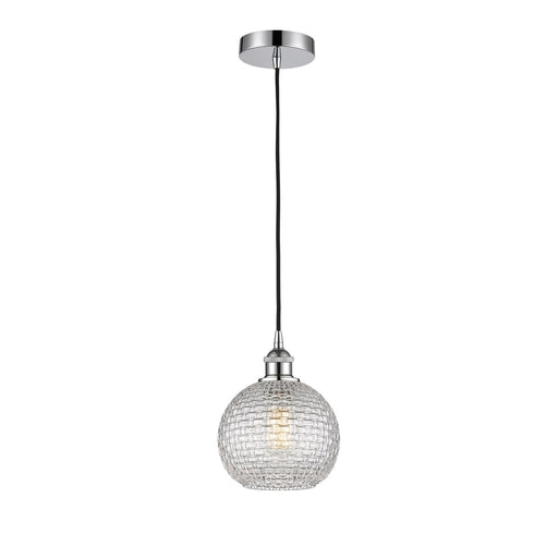 Innovations Athens 8in 1-Light Mini Pendant | Modern Farmhouse Polished Chrome Steel and Clear Basket Weave Glass | Kitchen | Model 616-1P-PC-G122C-8CL
