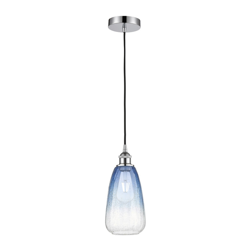 Innovations Brookhaven Almond 6in 1-Light Mini Pendant | Industrial Polished Chrome and Sapphire Blue Glass | Kitchen Island & | Model 616-1P-PC-G480-6SB