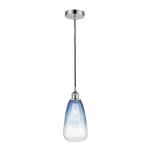 Innovations Brookhaven Almond 6in 1-Light Mini Pendant | Industrial Polished Chrome and Sapphire Blue Glass | Kitchen Island & | Model 616-1P-PC-G480-6SB